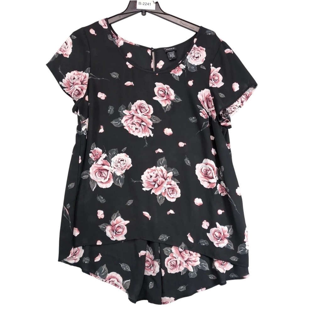 Torrid Black Rose Floral Chiffon Blouse Womens Plus Size 2X Sheer Whimsigoth